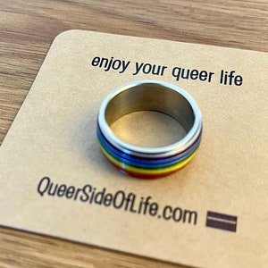 Wysokiej jakości pierścień Pride Fidget Ring Rainbow LGBTQ 9 mm - stal nierdzewna + emalia - w różnych rozmiarach - łagodzący stres - wirujący - obrotowy