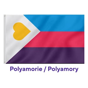Neue Polyamorie-Flagge 150 x 90 cm mit zwei Ösen - wahlweise zusätzlich mit zwei kleinen Karabinerhaken und mit Teleskopstange