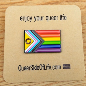 Progress Pride flag pin with black background metal + enamel - Queer - Gay - Intersex Inclusive