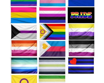 Drapeaux de la fierté 150 x 90 cm - Lesbienne - Bisexuelle - Transgenre - Pansexuelle - Asexuelle - Queer - Non-binaire