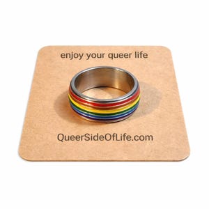 Hochwertiger Pride Fidget Ring Regenbogen LGBTQ 9mm - Edelstahl + Emaille - in verschiedenen Größen - Stressabbau - Spinning - drehbar