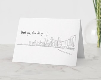 Chicago Skyline Thank You Cards, Blank Inside, North Avenue Beach View