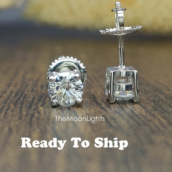 Ready To Ship - 1.50CT Round Cubic Zirconia Wedding Stud/Dainty Diamond Stud/Minimalist Stud Earring/14K Gold Over/Statement Daily Wear Stud