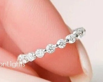 2MM Round Cut Cz Diamond Wedding Band, Stacking Band, Daily Wear Band, 925 Silver Full Eternity Band, Unique Bubble Prong Diamond Band