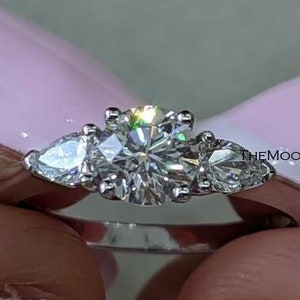 Sterling Silver 1CT Round Simulated Diamond Ring: Pear Accent Anniversary Ring