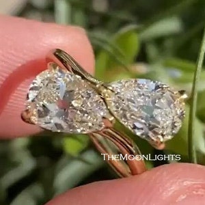 Toi Et Moi Ring: 4.60CT Pear Cut Lab Diamond, Sterling Silver Wedding Ring