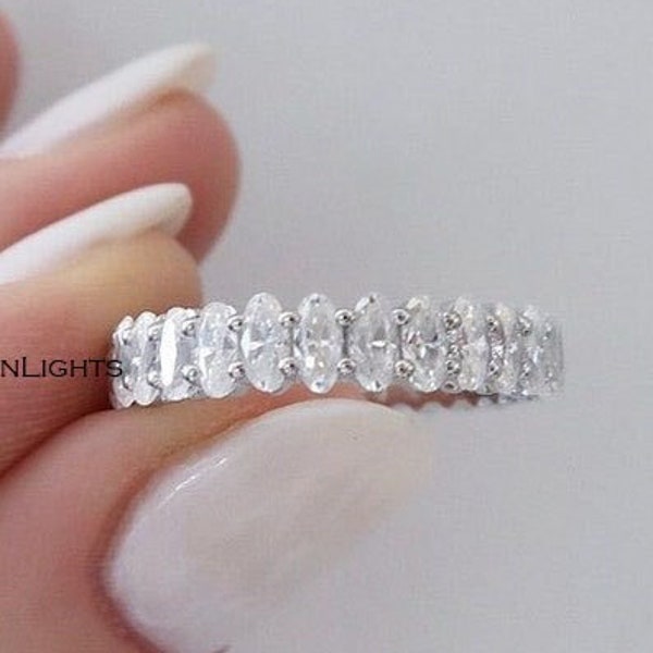 3.30CT Oval Lab Diamond Wedding Band, Silver Diamond Full Eternity Band, Vintage Eternity Stackable Ring, Women Delicate Engagement Band