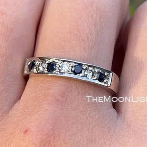 Sapphire Half Eternity Band: 0.77CT CZ Sterling Silver Stacking Ring