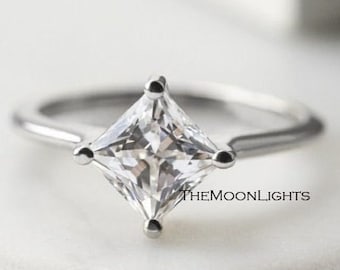 Unique Kite Setting 7MM Princess Cut Diamond Engagement Ring, 925 Silver Solitaire Wedding Ring, High Quality 1.90CT Cubic Zirconia Ring