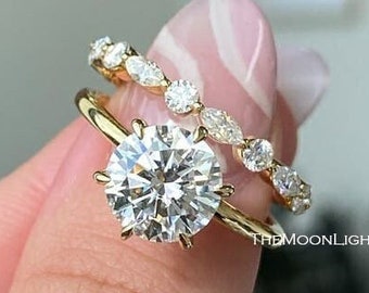 2.50CT Round CZ Diamond Ring Set: 14K Yellow Gold Plated Sterling Silver