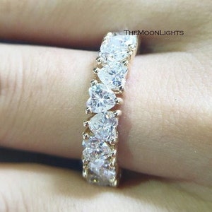 2.29CT Fancy Heart Lab Diamond Eternity Band, Wedding Diamond Band, 3MM Heart Stone Yellow Gold Plated Band, Celebrity Inspired Style Band