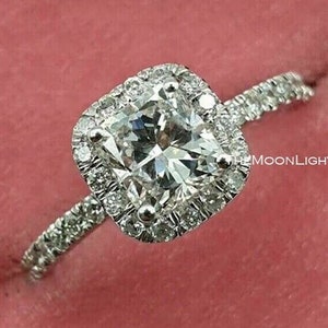 1.80CT Cushion Lab Created Diamond Wedding Ring, Halo Cushion Silver Ring, Solitaire Engagement Ring, 14KP White Gold Plated Promise Ring