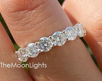 4.10CT Round Simulated Diamond Solitaire Band/4MM Round Full Eternity Wedding Band/Silver Round Cz Band/Classic 14K White Gold Plated Ring