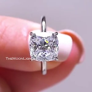 2CT Cushion Cut Sterling Silver Ring: Hidden Halo CZ Engagement Ring