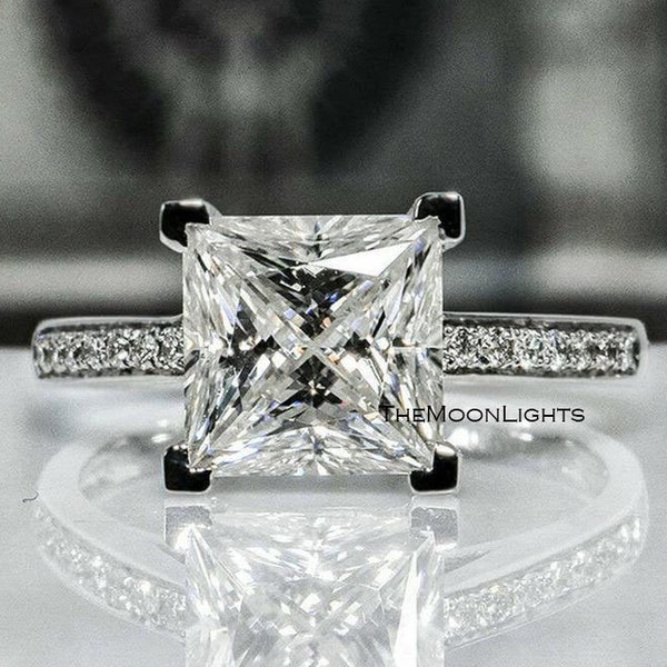 2.50CT Princess Lab Diamond Ring, Solitaire Wedding Ring, Daily Wear Diamond Ring, White Gold Plated Ring, 925 Silver CZ Anniversary Ring