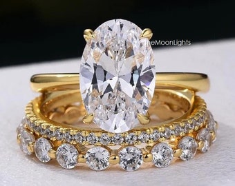 2.30CT ovale diamant Trio trouwring set/ring met twee trouw band/solitaire ovale gesimuleerde ring set/klassieke bruids ring set/cadeau voor haar