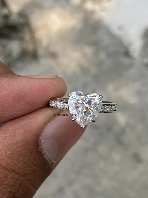 2.50CT Heart Cut Diamond Engagement Ring, Unique 5 Prong Ring, Heart Shaped Channel Set Ring, White Gold Plated Ring, Simulated Diamond Ring - Etsy 2.50CT Heart Cut Diamond Engagement Ring, Unique 5 Prong Ring, Heart Shaped Channel Set Ring, White Gold Plated Ring, Simulated Diamond Ring - Etsy