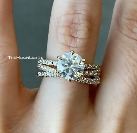 Bague Fiançailles 3 Pierres, Diamant Simulé Bleu (2 Ct), Argent 925 Plaqué Or Blanc