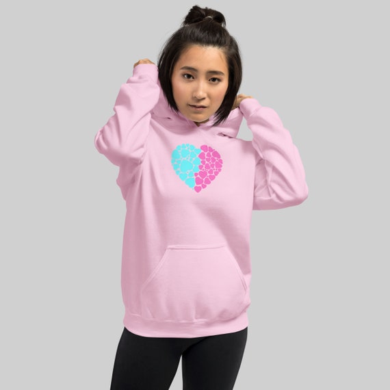 Blue and Pink Split Heart Hoodie Etsy