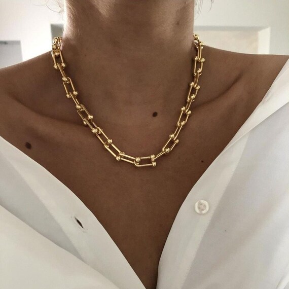 Chunky Horse Shoe Chain U Link Necklace 