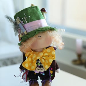 Handmade Mad Hatter Textile Doll: Alice in Wonderland Collectible