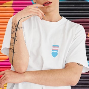 Trans Heart Flag Transgender Shirt | LGBT Pride T Shirt | Blue Pink Gift for Them