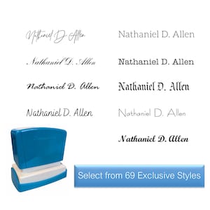 Sello de nombre personalizado / Sello de firma con entintado automático / Sello de nombre con entintado automático personalizado / Sello de nombre con caligrafía / Sello personalizado, 69 fuentes