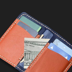 Cartera hecha a mano, Cartera de cuero azul, Cartera minimalista, Cartera para tarjetas, Cartera delgada, Cartera para hombre Navy Blue