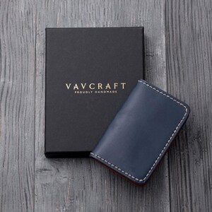 Cartera hecha a mano, Cartera de cuero azul, Cartera minimalista, Cartera para tarjetas, Cartera delgada, Cartera para hombre imagen 6