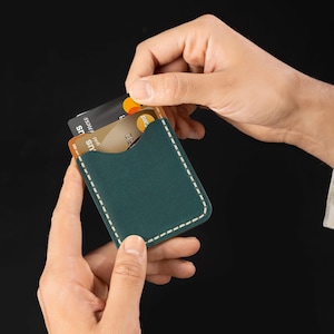 Kaarthouder leer, volnerf lederen portemonnee, dunne portemonnee, voorvak portemonnee, gepersonaliseerde slanke portemonnee, kleine groene portemonnee, cadeau voor hem