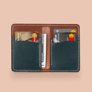 Cartera hecha a mano, Cartera de cuero azul, Cartera minimalista, Cartera para tarjetas, Cartera delgada, Cartera para hombre imagen 9
