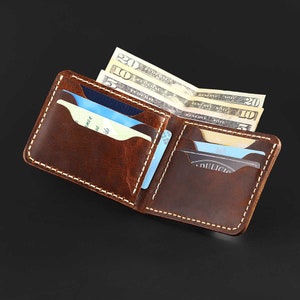 Cartera de cuero hecha a mano, regalo de San Valentín para tu esposo, cartera de cuero de grano completo, regalo para él, cartera para hombre, cartera personalizada, cartera para efectivo
