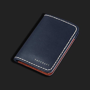 Cartera hecha a mano, Cartera de cuero azul, Cartera minimalista, Cartera para tarjetas, Cartera delgada, Cartera para hombre imagen 3