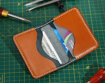 Tarjetero de piel, tarjetero fino, billetera hecha a mano, billetera con bolsillo delantero, minimalista, unisex