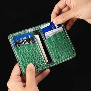 Cartera Louis Vuitton, Cartera de piel de caimán, Cartera de piel de cocodrilo, Regalo de San Valentín para novios, Cartera verde esmeralda, Cartera para hombre, Regalo para él