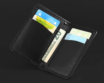 Cartera hecha a mano, cartera negra, cartera con bloqueo RFID, cartera de cuero, cartera para tarjetas, cartera plegable, carteras para hombre