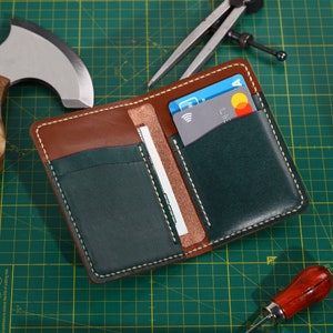 Cartera hecha a mano, Cartera de cuero azul, Cartera minimalista, Cartera para tarjetas, Cartera delgada, Cartera para hombre Chestnut
