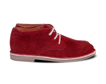 Zapatos de gamuza de cuero rojo, botas de desierto Chukka, calzado elegante de cuero de primera calidad para atuendos casuales y formales, ¡el regalo perfecto!