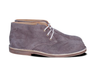 Gray Leather Suede Shoes, Men's Chukka, Desert boot, Top Quality Leather Formal and Casual Dress Shoes!