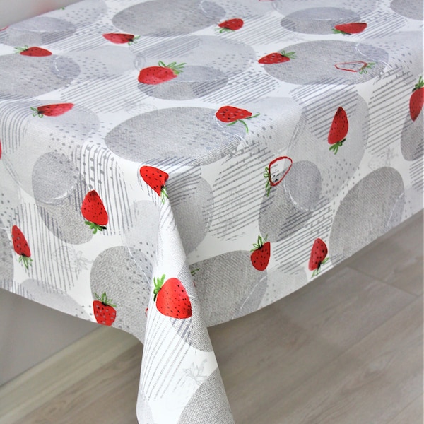 Cubierta de mesa de PVC con diseño de fresa, cubierta de mesa forrada, hule fácil de limpiar, comedor de vinilo de larga duración, regalo para madres