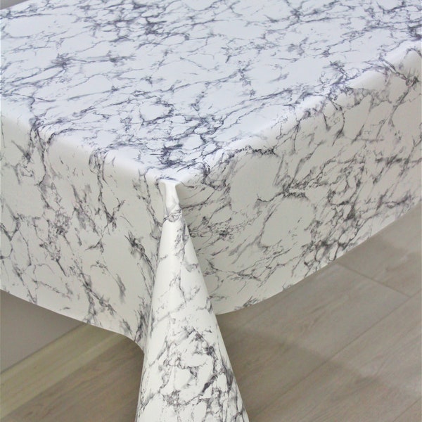 Marble Pattern Printed Oilcloth, Custom Resizable For You Vinyl Dining, Easy-To-Clean PVC Tablecloth, Square, Rectangular, Oval and Round
