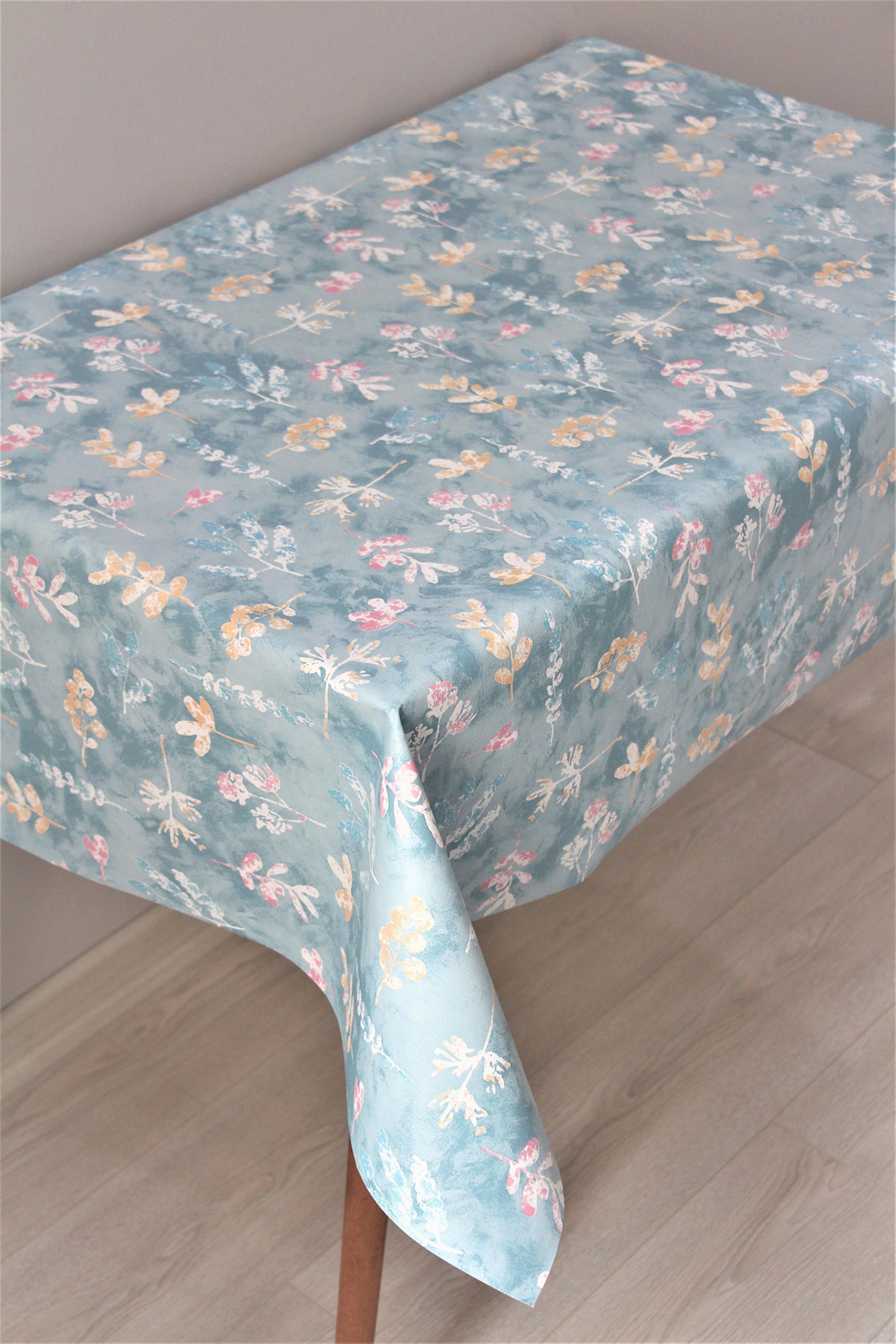 Nappe florale en PVC, couleurs pastel, nappe doublée lavable