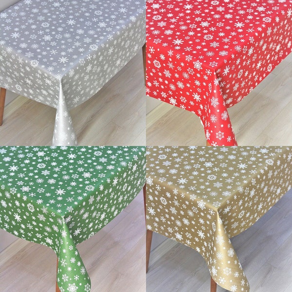 Nappe sur le thème de flocon de neige, nappe redimensionnable personnalisée, toile cirée sur le thème de Noël, nappe de Noël, tissu PVC doublé, cadeau de Noël