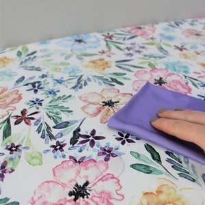 FLOWER Patterned Wipeable Square, rectangle, round Oilcloth, Resizable PVC Tablecloth For Kitchen and Home Decor Easy-to-Clean Tablecover
