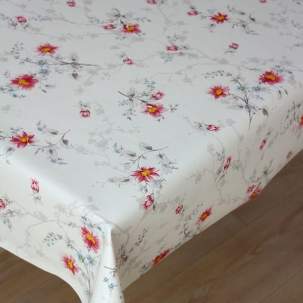 Nappe fleurie rose, Nappe personnalisable, Toile cirée fleurie doublée, Nappe utile PVC, Cadeau fête des mères