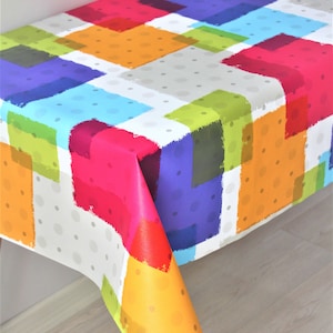 Patchwork Patterned Linens Cover, Multicolored Wipeable Square Oilcloth, Resizable PVC Tablecloth For You, Colorful Kitchen and Home Decor