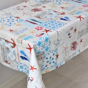 Starfish Design Printed Lined PVC Tablecloth, Sea-themed Square Oilcloth, Washable Oval Table Cover, Custom Sized For You