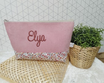 Embroidered velvet toiletry bag