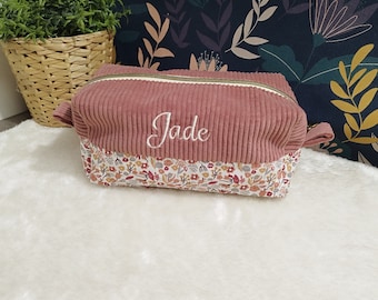 Personalized corduroy toiletry bag with embroidered first name/kindergarten/crèche/nanny/school