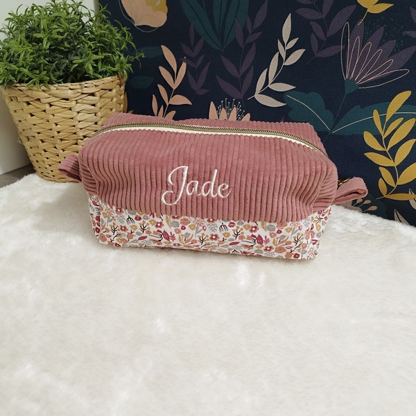 Personalized corduroy toiletry bag with embroidered first name/kindergarten/crèche/nanny/school